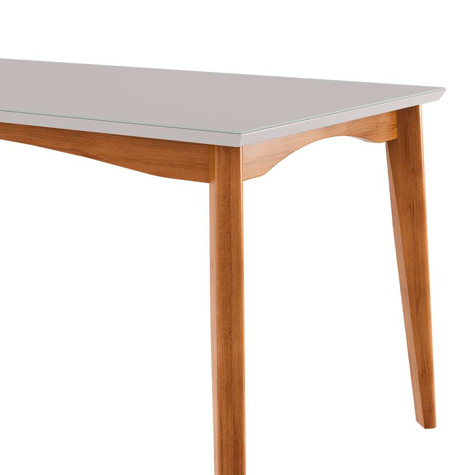 Mesa de Jantar Retangular com Tampo de Vidro Monalisa Off White e Natural 160 cm