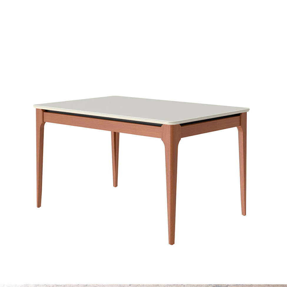 Mesa de Jantar Retangular com Tampo de Vidro Off White Addar Natural 135 cm