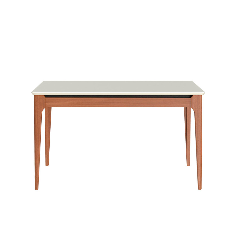 Mesa de Jantar Retangular com Tampo de Vidro Off White Addar Natural 135 cm
