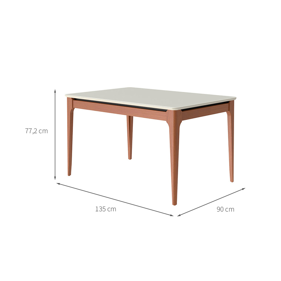 Mesa de Jantar Retangular com Tampo de Vidro Off White Addar Natural 135 cm