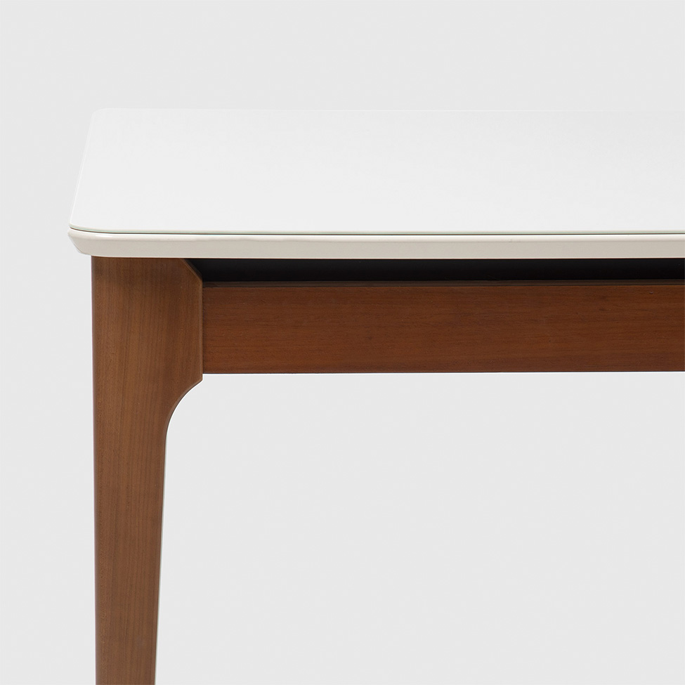 Mesa de Jantar Retangular com Tampo de Vidro Off White Addar Natural 135 cm