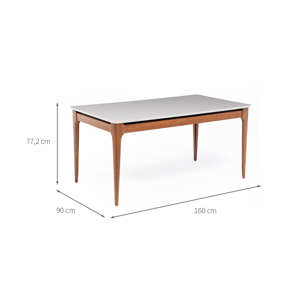 Mesa de Jantar Retangular com Tampo de Vidro Off White Addar Natural 160 cm