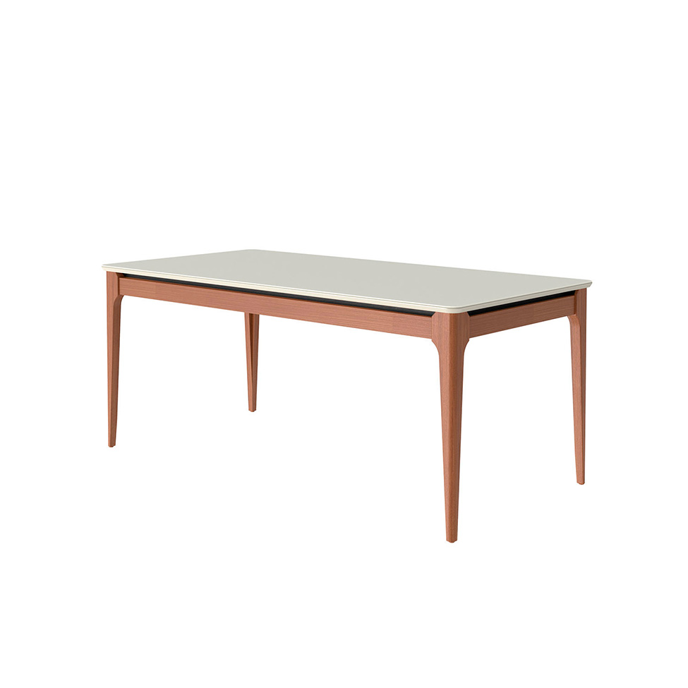 Mesa de Jantar Retangular com Tampo de Vidro Off White Addar Natural 184 cm