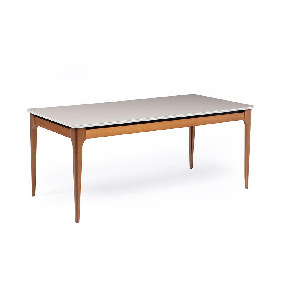 Mesa de Jantar Retangular com Tampo de Vidro Off White Addar Natural 184 cm