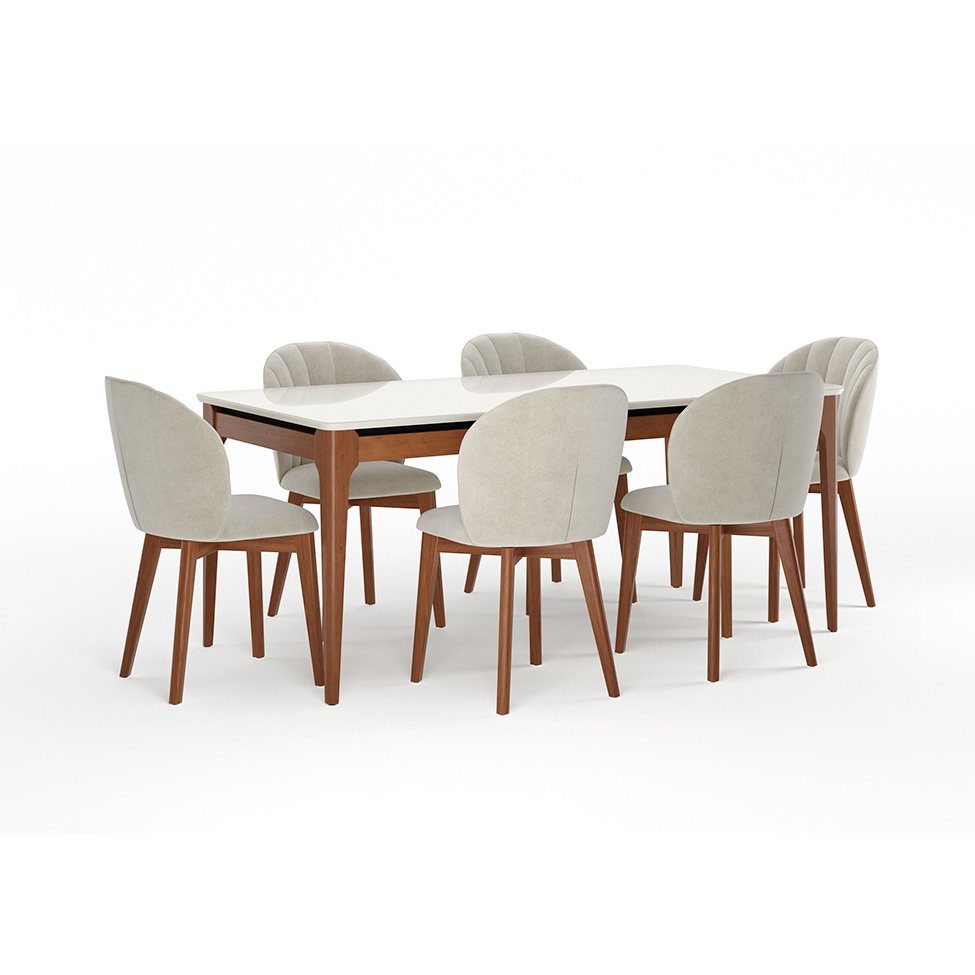 Mesa de Jantar Retangular com Tampo de Vidro Off White Addar Natural 184 cm