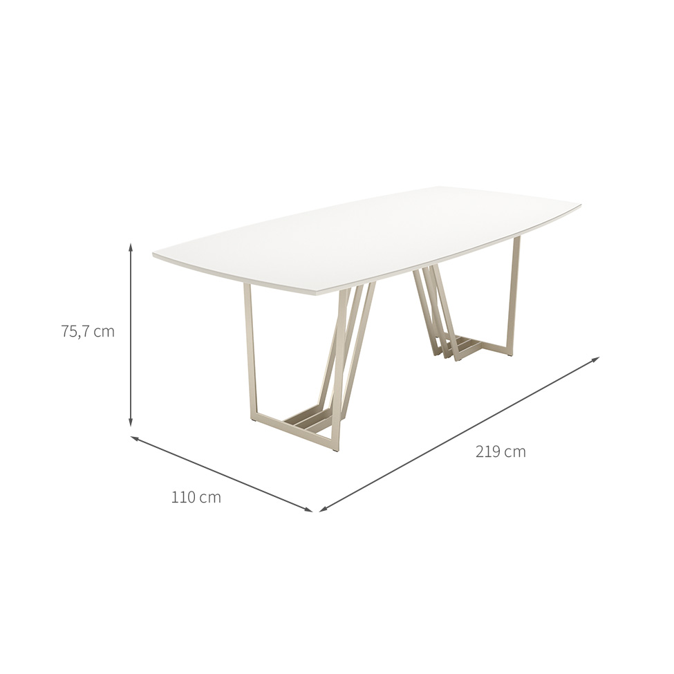Mesa de Jantar Retangular com Tampo de Vidro Off White Albany Champanhe 219 cm