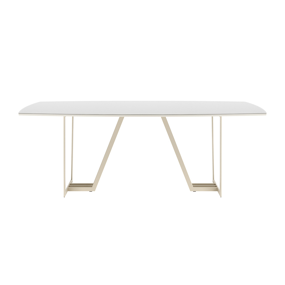 Mesa de Jantar Retangular com Tampo de Vidro Off White Albany Champanhe 219 cm