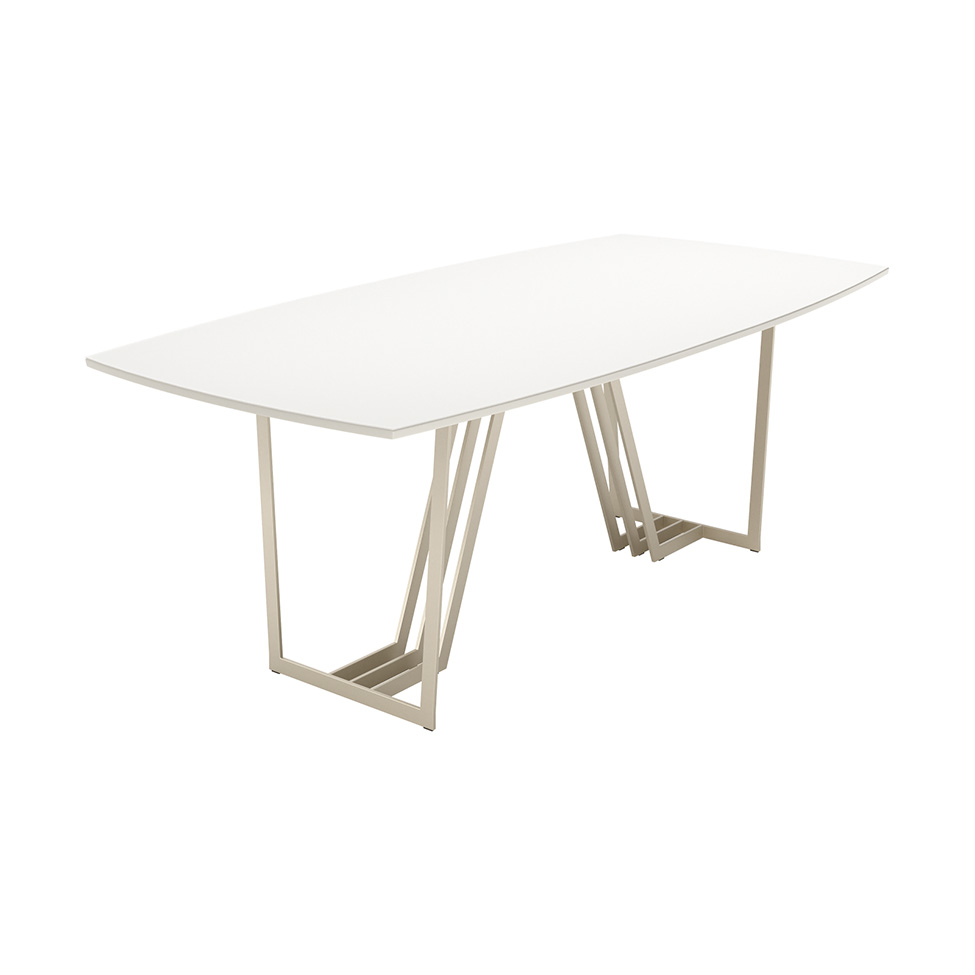 Mesa de Jantar Retangular com Tampo de Vidro Off White Albany Champanhe 240 cm