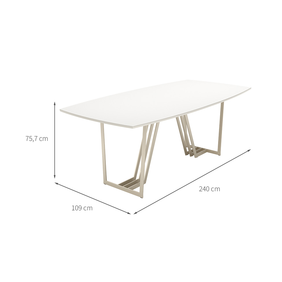 Mesa de Jantar Retangular com Tampo de Vidro Off White Albany Champanhe 240 cm