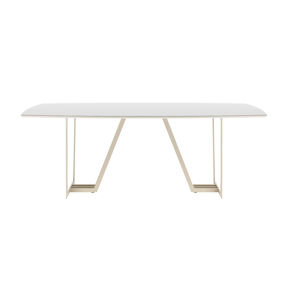 Mesa de Jantar Retangular com Tampo de Vidro Off White Albany Champanhe 240 cm