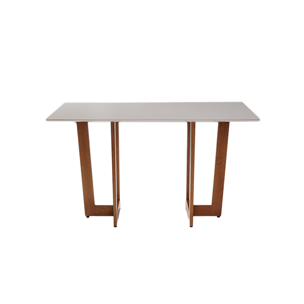 Mesa de Jantar Retangular com Tampo de Vidro Off White Badem Mel 120 cm