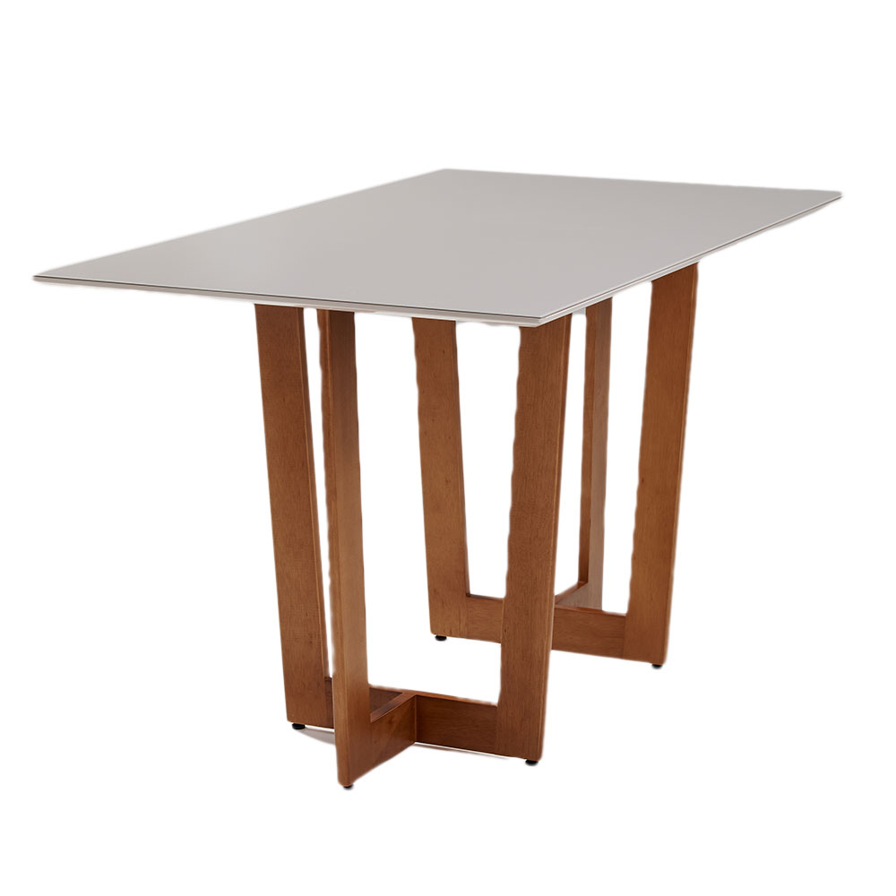 Mesa de Jantar Retangular com Tampo de Vidro Off White Badem Mel 120 cm