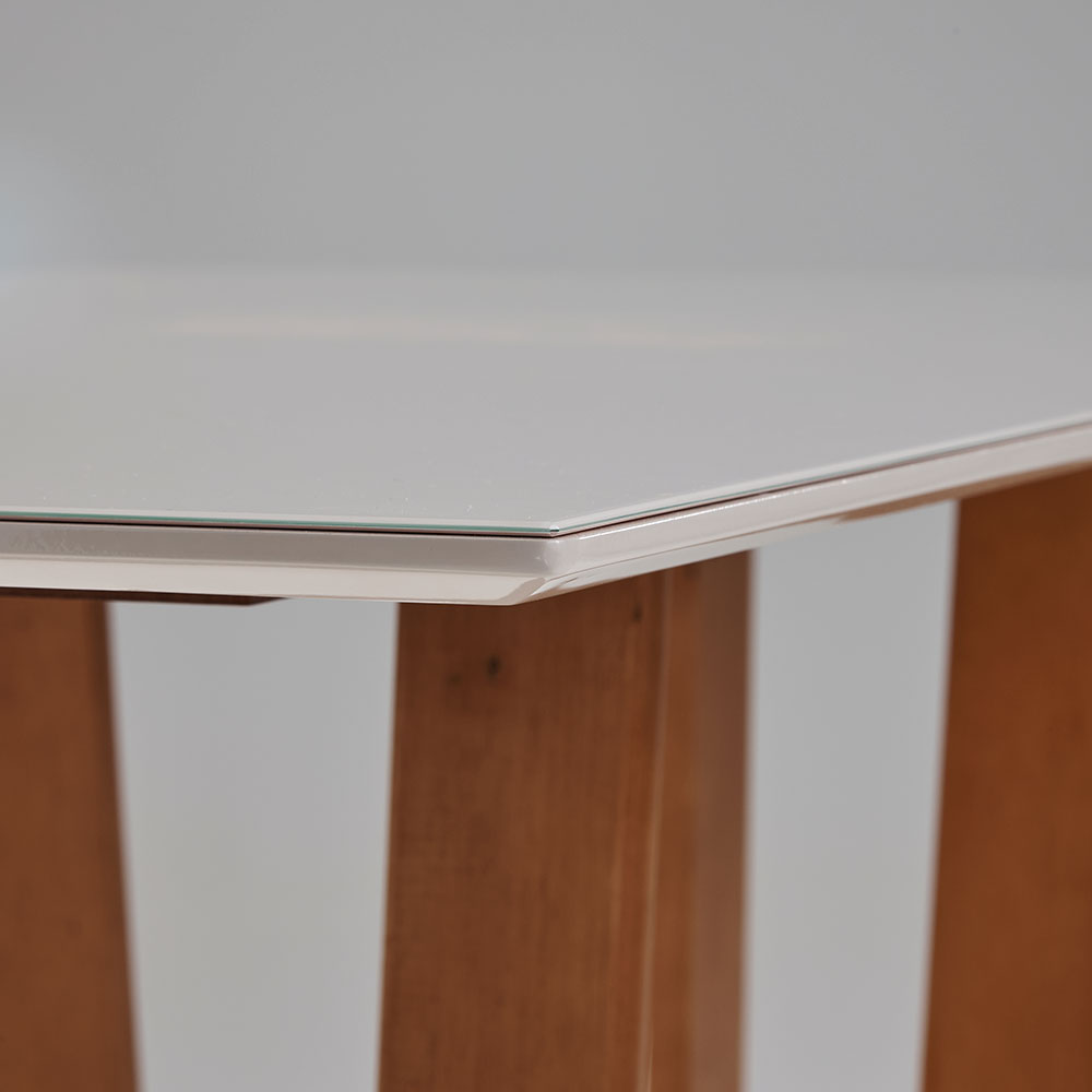 Mesa de Jantar Retangular com Tampo de Vidro Off White Badem Mel 120 cm