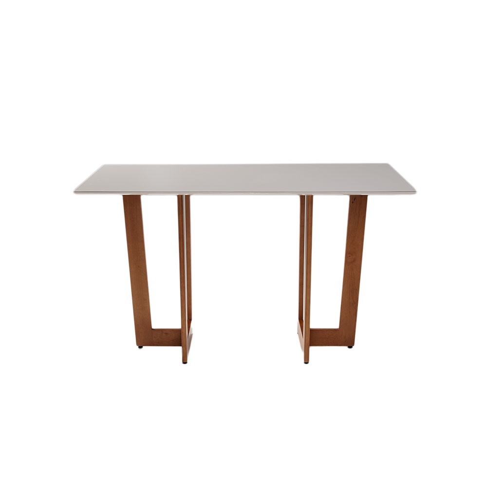 Mesa de Jantar Retangular com Tampo de Vidro Off White Badem Mel 160 cm