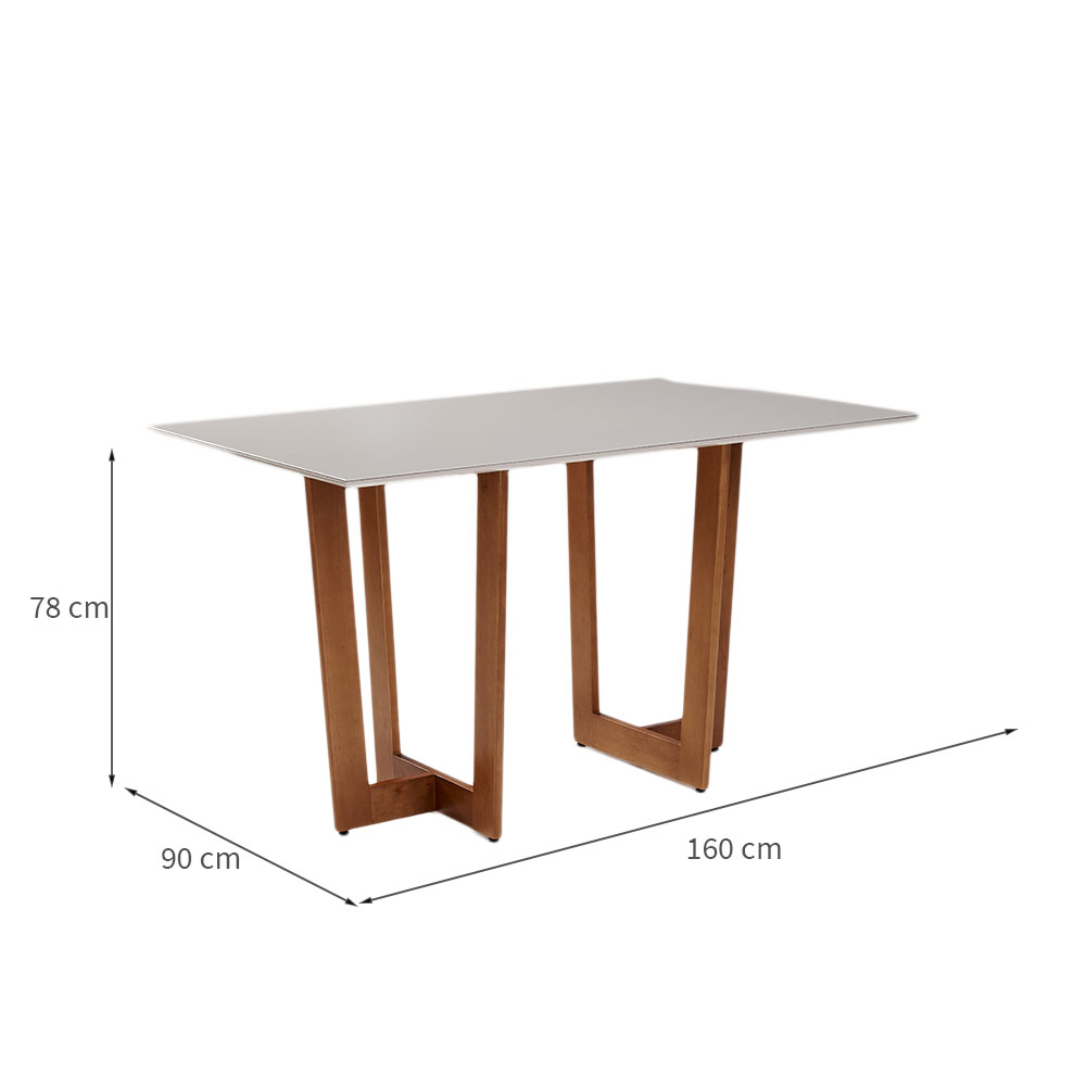 Mesa de Jantar Retangular com Tampo de Vidro Off White Badem Mel 160 cm