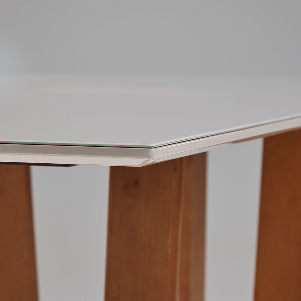 Mesa de Jantar Retangular com Tampo de Vidro Off White Badem Mel 160 cm