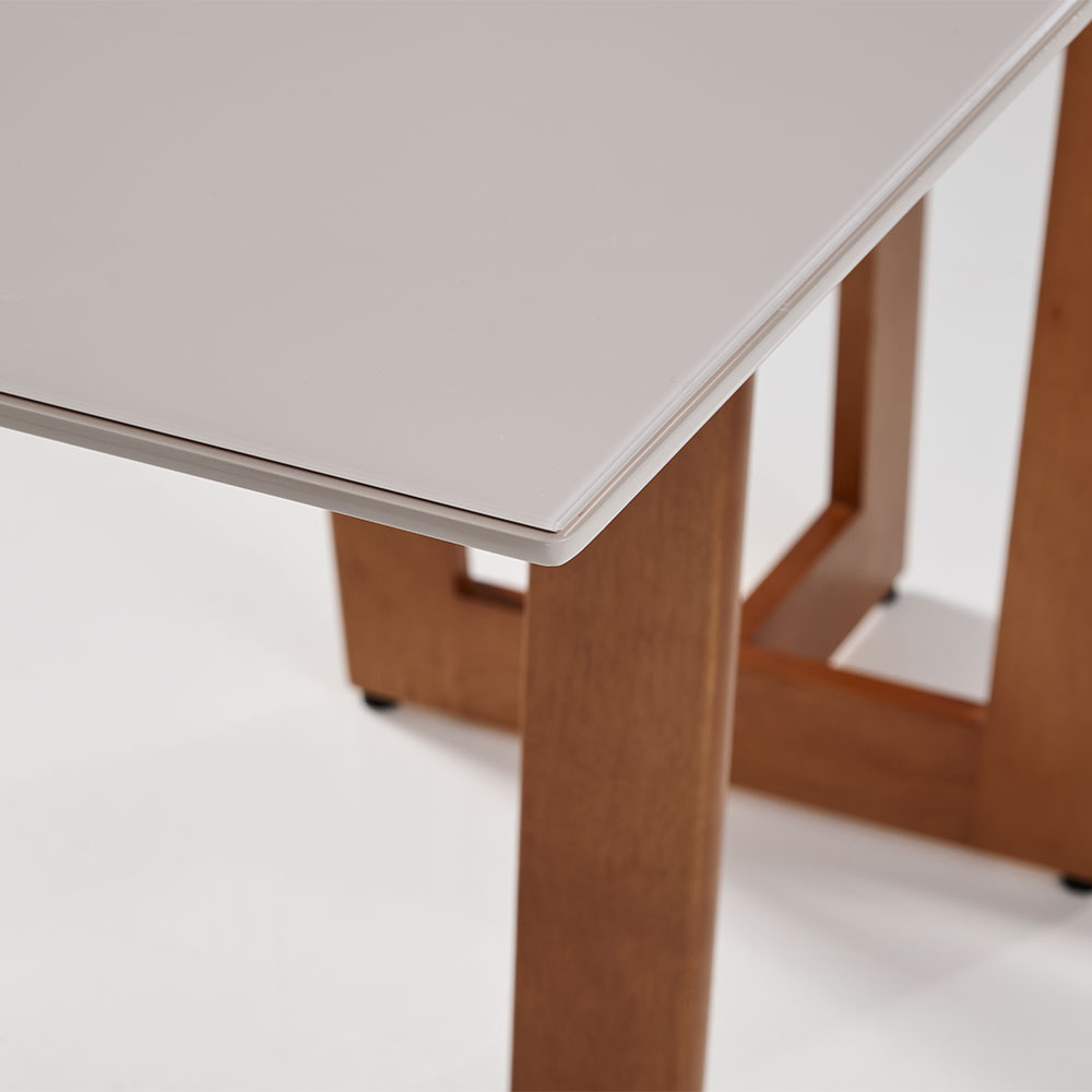 Mesa de Jantar Retangular com Tampo de Vidro Off White Badem Mel 160 cm