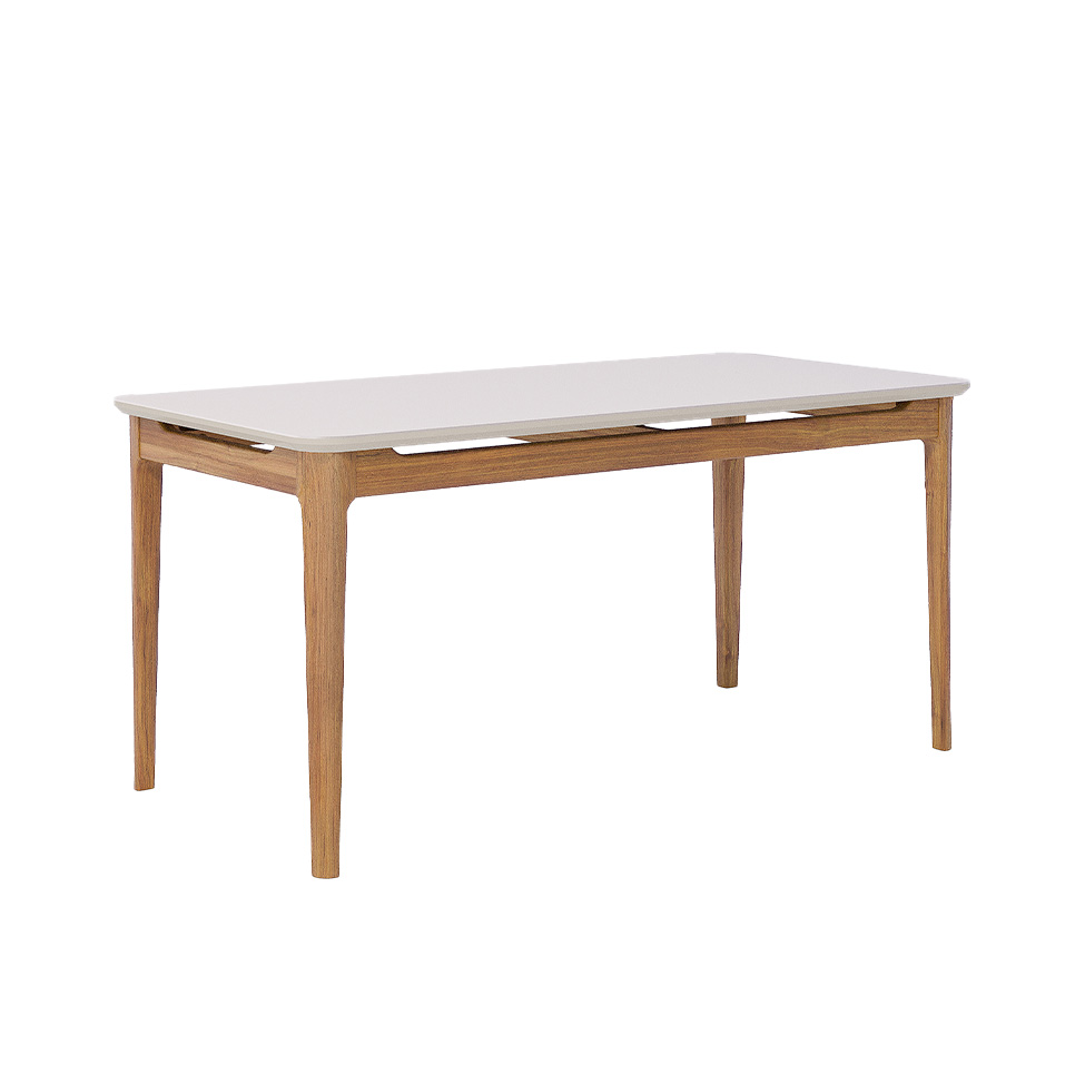 Mesa de Jantar Retangular com Tampo de Vidro Off White Baoba Cinamomo 160 cm