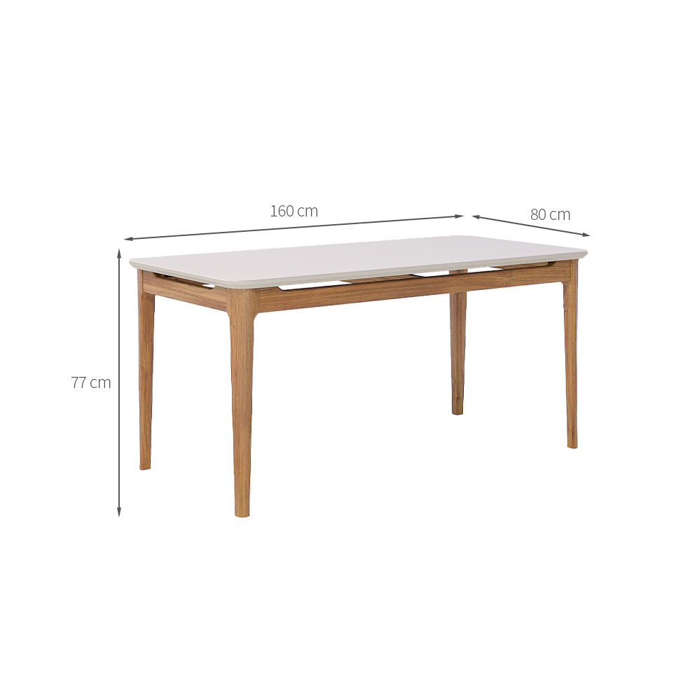 Mesa de Jantar Retangular com Tampo de Vidro Off White Baoba Cinamomo 160 cm