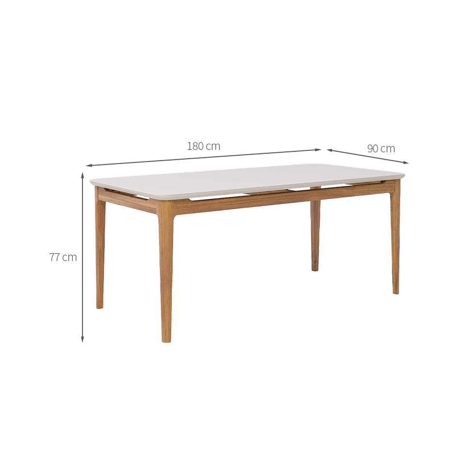 Mesa de Jantar Retangular com Tampo de Vidro Off White Baoba Cinamomo 180 cm