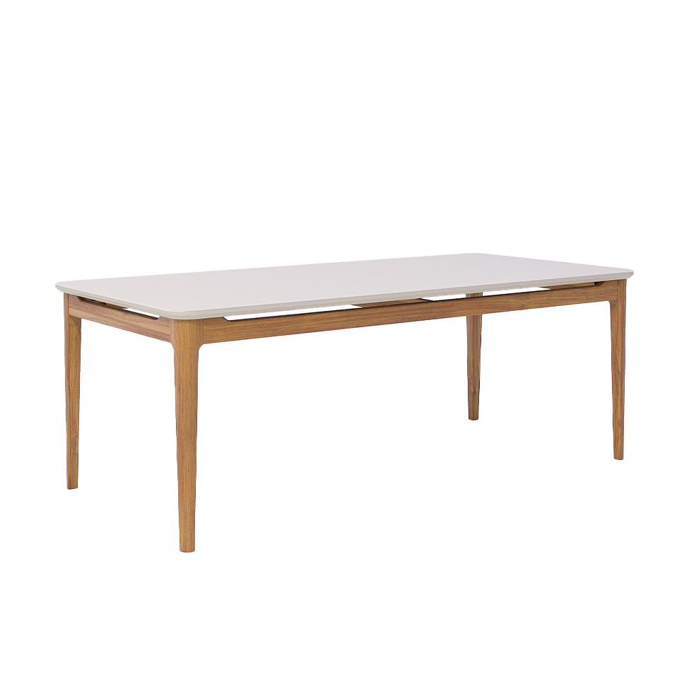 Mesa de Jantar Retangular com Tampo de Vidro Off White Baoba Cinamomo 210 cm