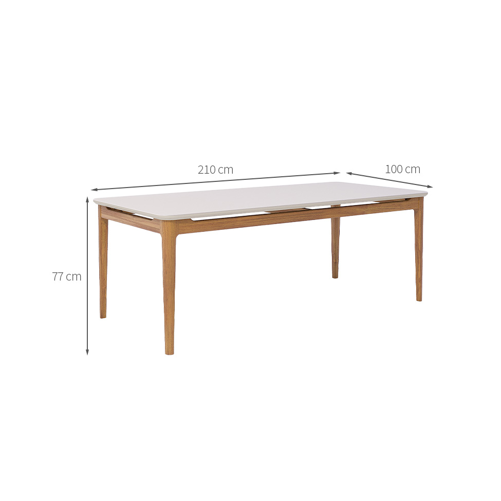 Mesa de Jantar Retangular com Tampo de Vidro Off White Baoba Cinamomo 210 cm