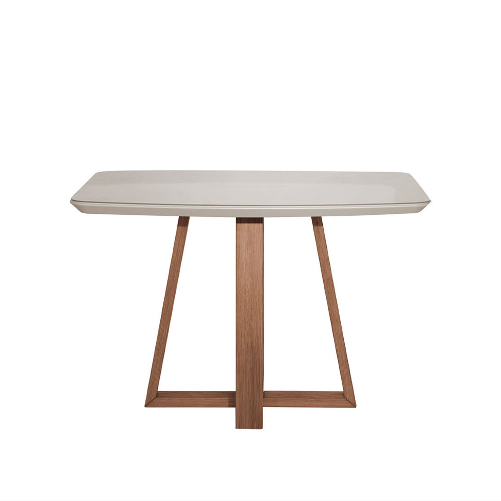 Mesa de Jantar Retangular com Tampo de Vidro Off White Bennett Natural 116 cm