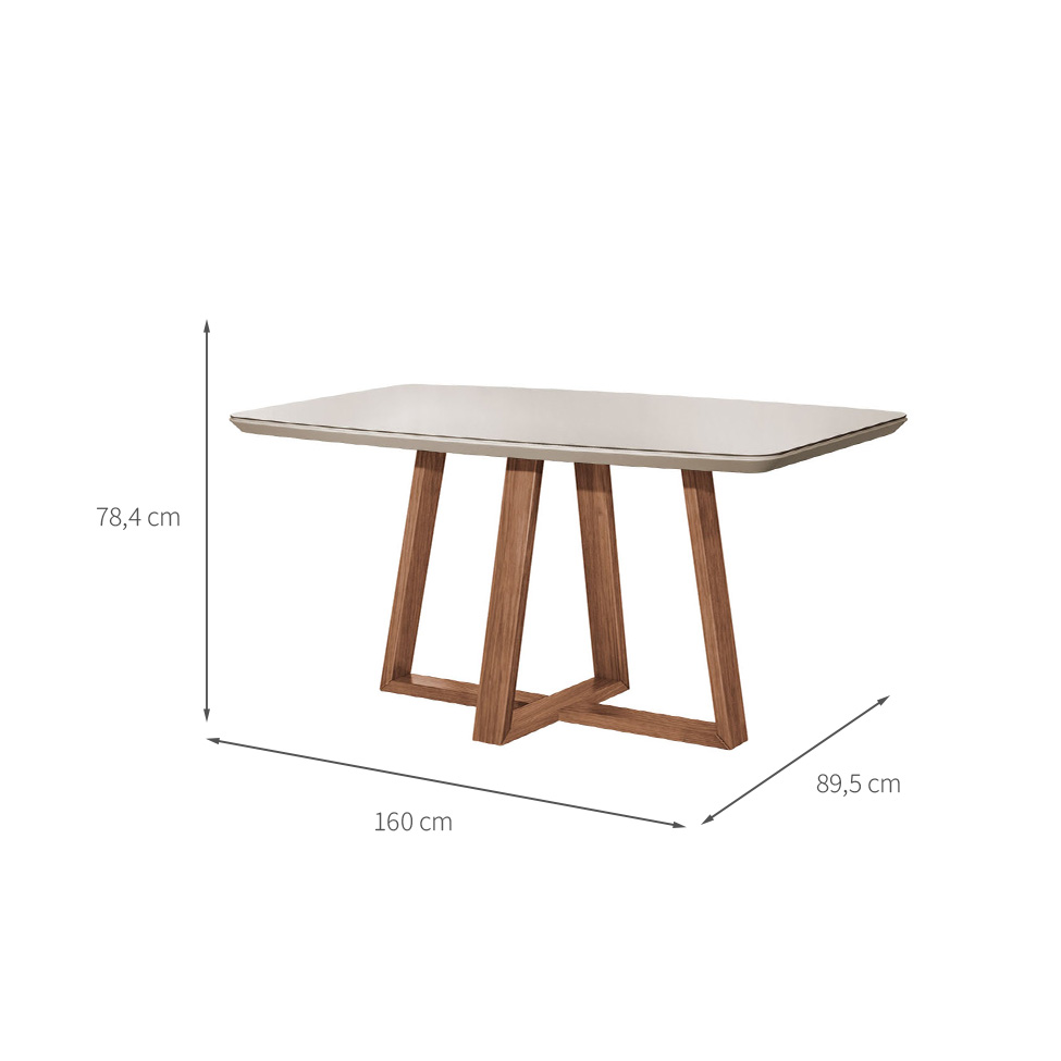 Mesa de Jantar Retangular com Tampo de Vidro Off White Bennett Natural 160 cm