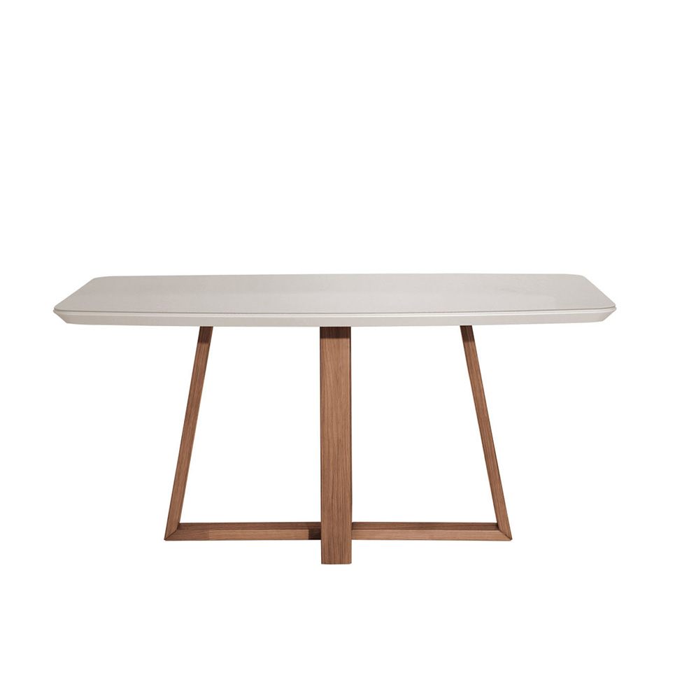 Mesa de Jantar Retangular com Tampo de Vidro Off White Bennett Natural 160 cm