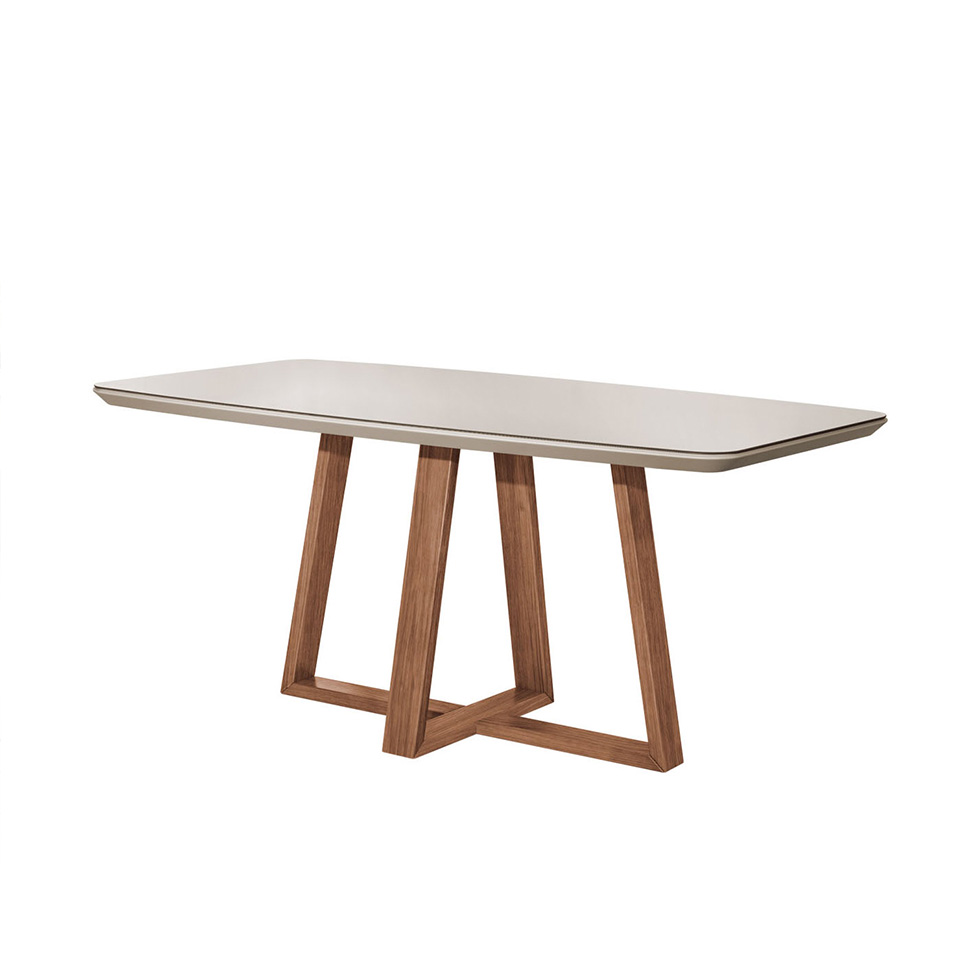 Mesa de Jantar Retangular com Tampo de Vidro Off White Bennett Natural 180 cm