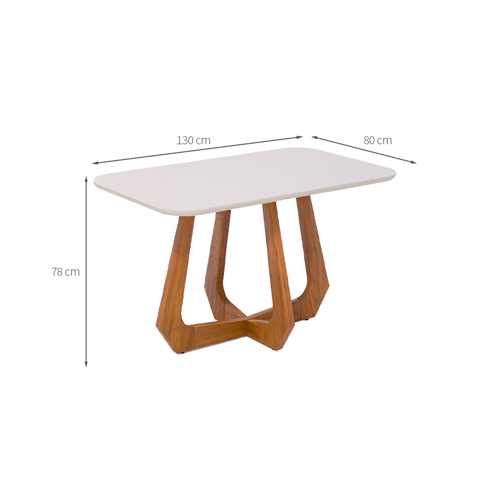 Mesa de Jantar Retangular com Tampo de Vidro Off White Bromélia Cinamomo 130 cm
