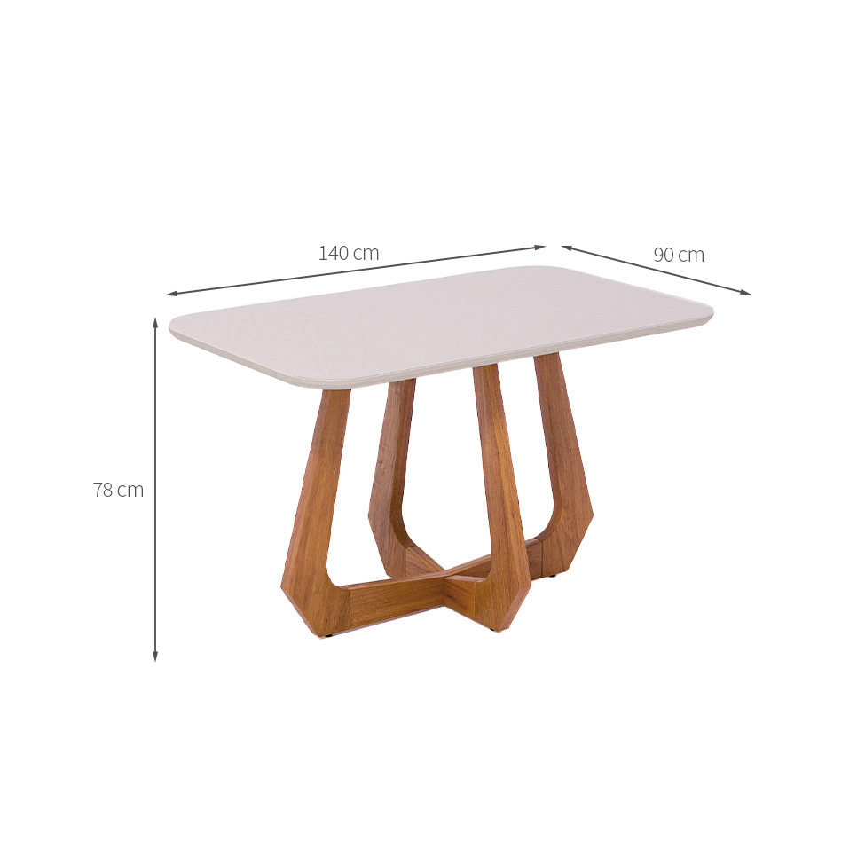 Mesa de Jantar Retangular com Tampo de Vidro Off White Bromélia Cinamomo 140 cm