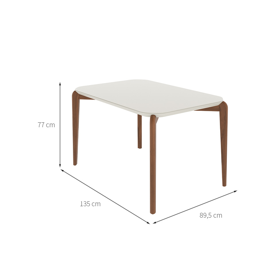 Mesa de Jantar Retangular com Tampo de Vidro Off White Donatella Natural 135 cm