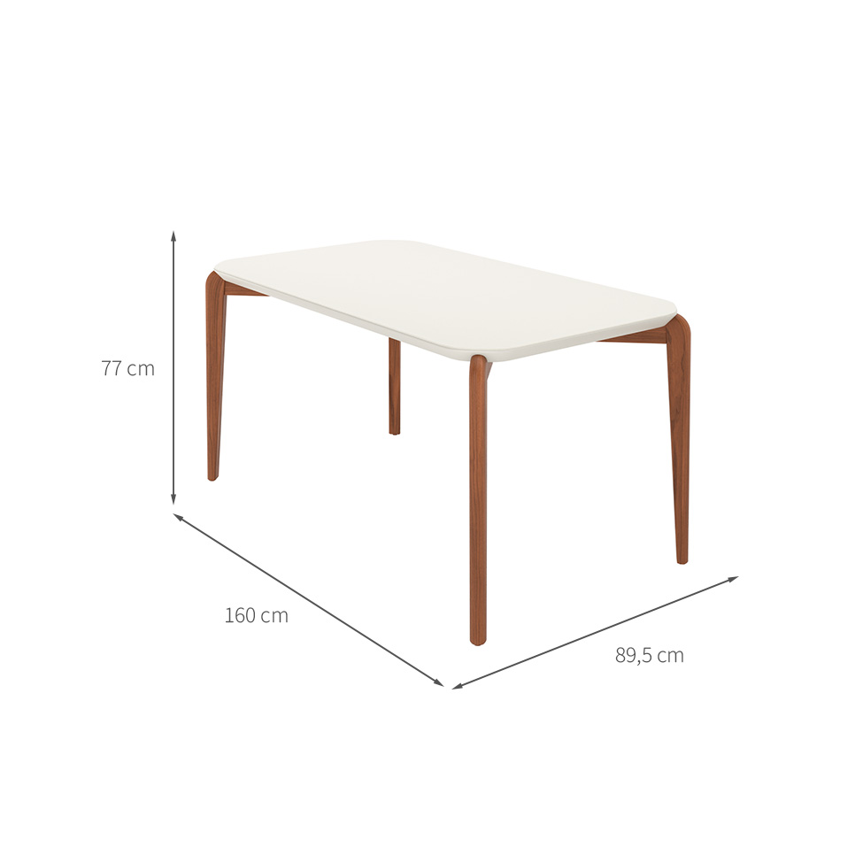 Mesa de Jantar Retangular com Tampo de Vidro Off White Donatella Natural 160 cm