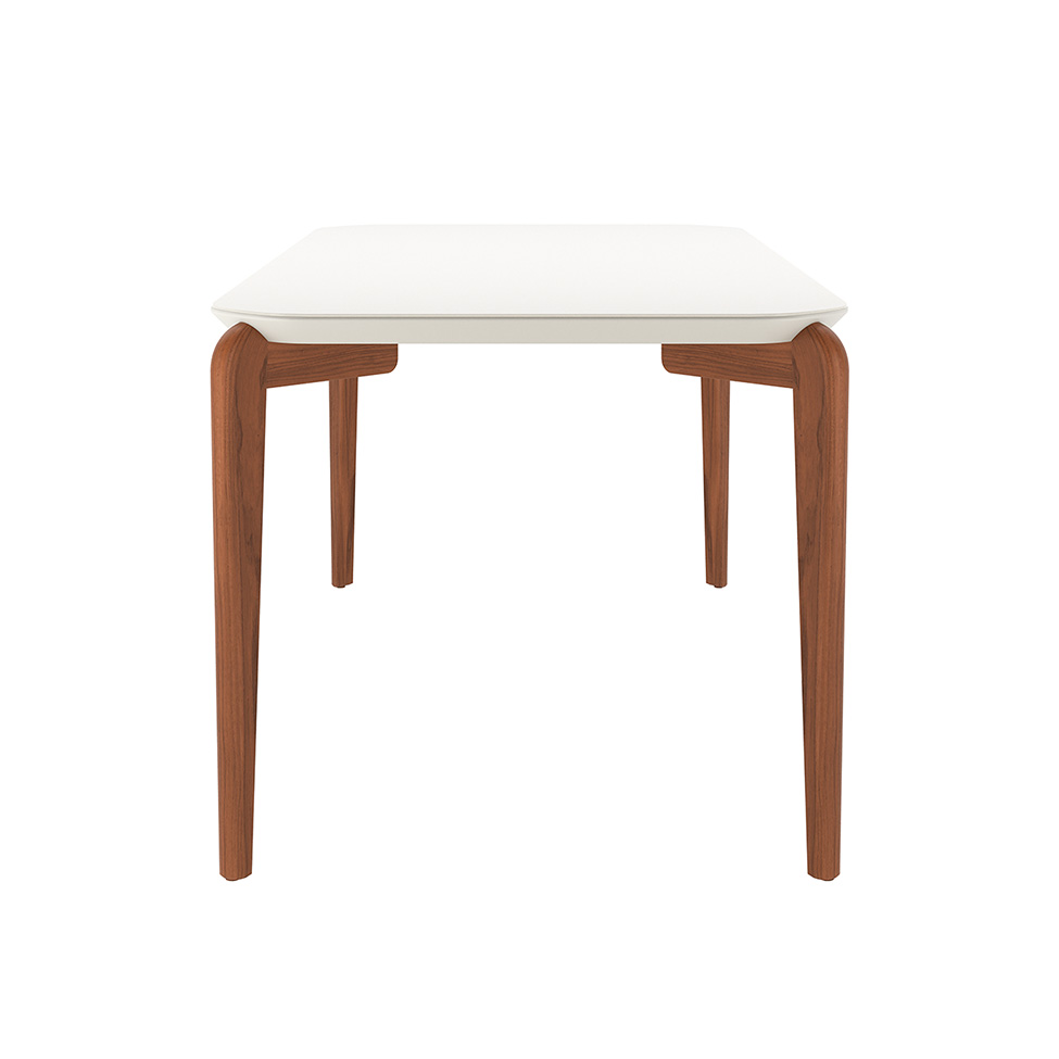 Mesa de Jantar Retangular com Tampo de Vidro Off White Donatella Natural 180 cm