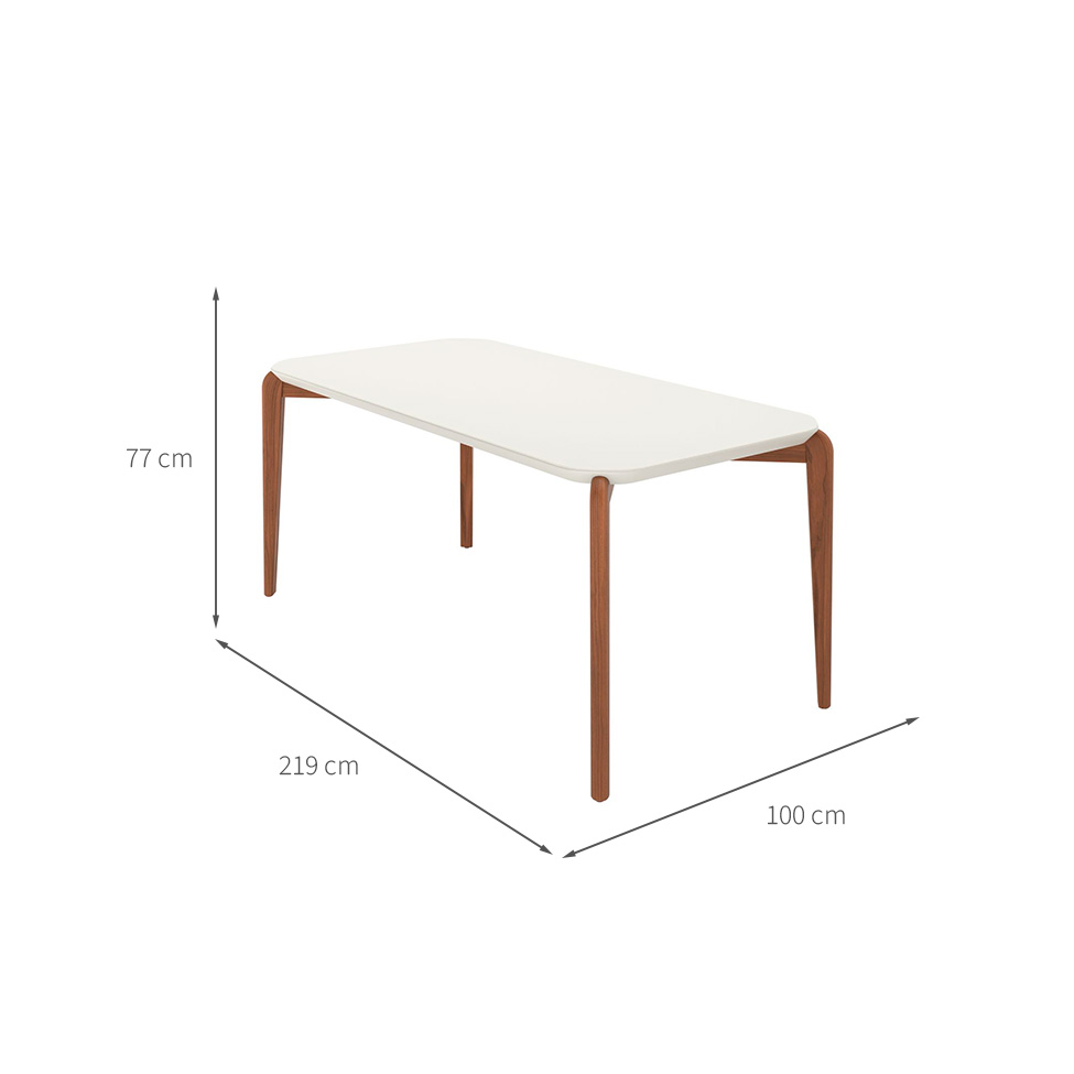 Mesa de Jantar Retangular com Tampo de Vidro Off White Donatella Natural 219 cm