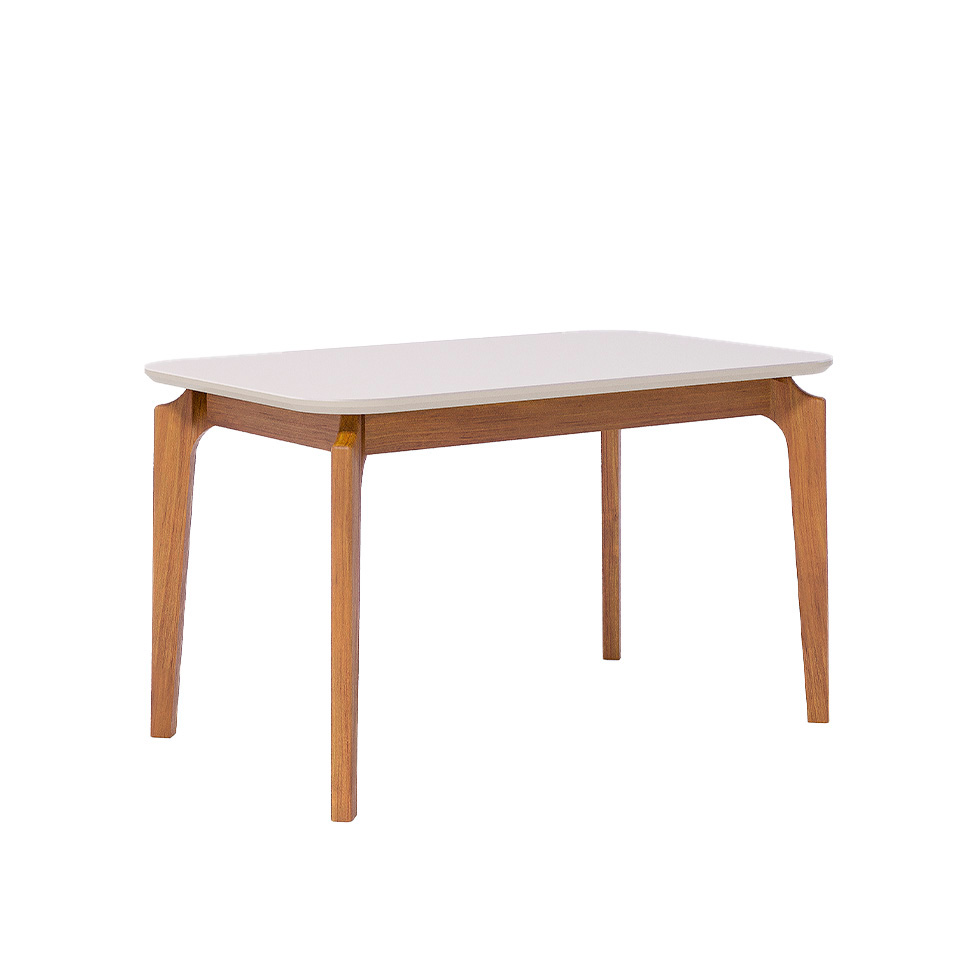 Mesa de Jantar Retangular com Tampo de Vidro Off White Ficus Cinamomo 140 cm