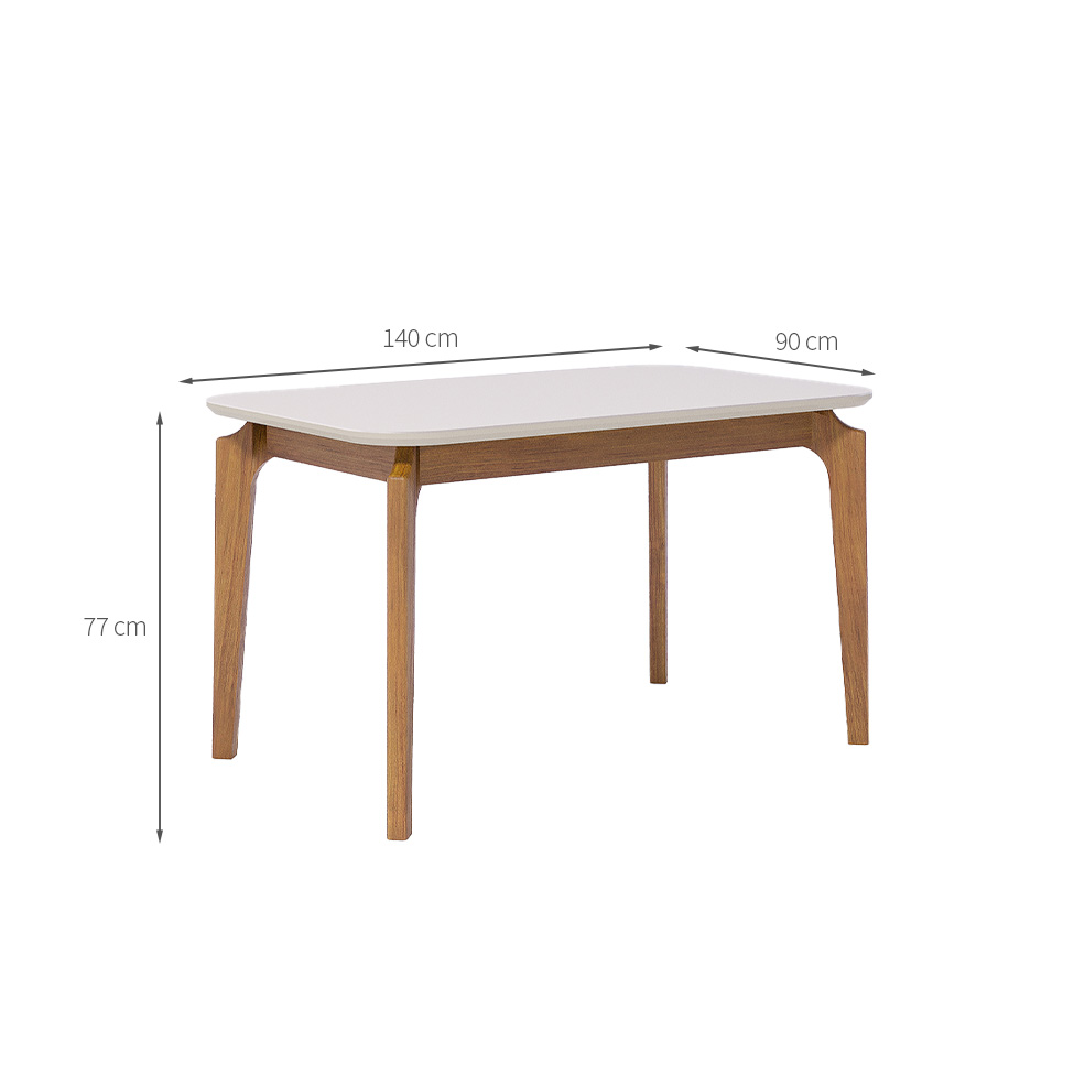 Mesa de Jantar Retangular com Tampo de Vidro Off White Ficus Cinamomo 140 cm