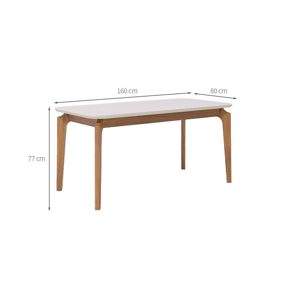 Mesa de Jantar Retangular com Tampo de Vidro Off White Ficus Cinamomo 160 cm