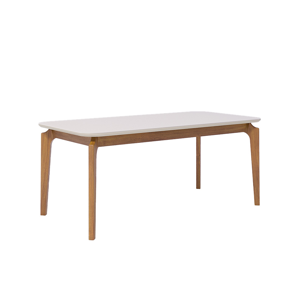 Mesa de Jantar Retangular com Tampo de Vidro Off White Ficus Cinamomo 180 cm
