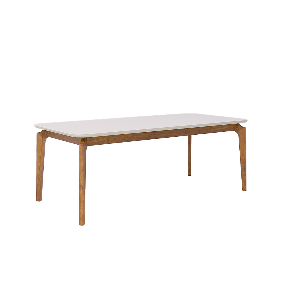 Mesa de Jantar Retangular com Tampo de Vidro Off White Ficus Cinamomo 200 cm