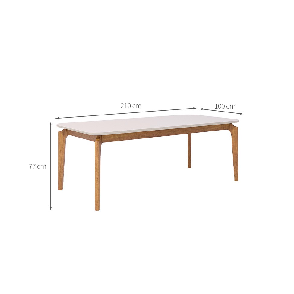 Mesa de Jantar Retangular com Tampo de Vidro Off White Ficus Cinamomo 200 cm