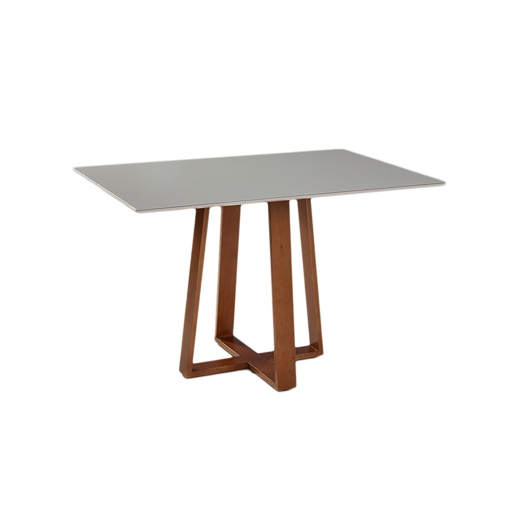 Mesa de Jantar Retangular com Tampo de Vidro Off White Isis Mel 120 cm