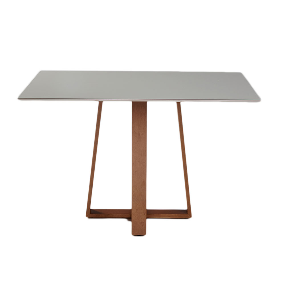 Mesa de Jantar Retangular com Tampo de Vidro Off White Isis Mel 120 cm