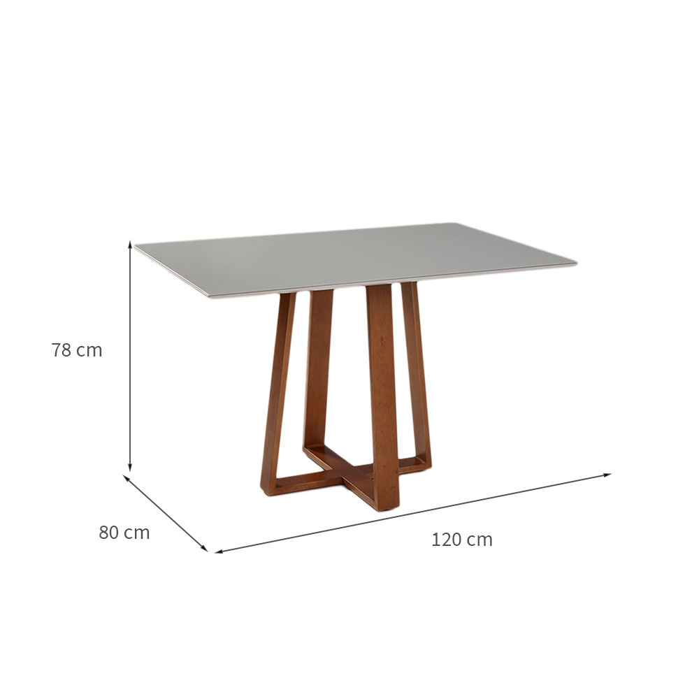 Mesa de Jantar Retangular com Tampo de Vidro Off White Isis Mel 120 cm