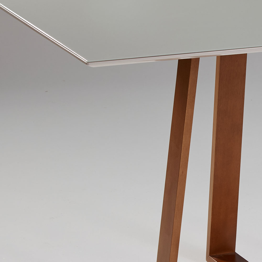 Mesa de Jantar Retangular com Tampo de Vidro Off White Isis Mel 120 cm