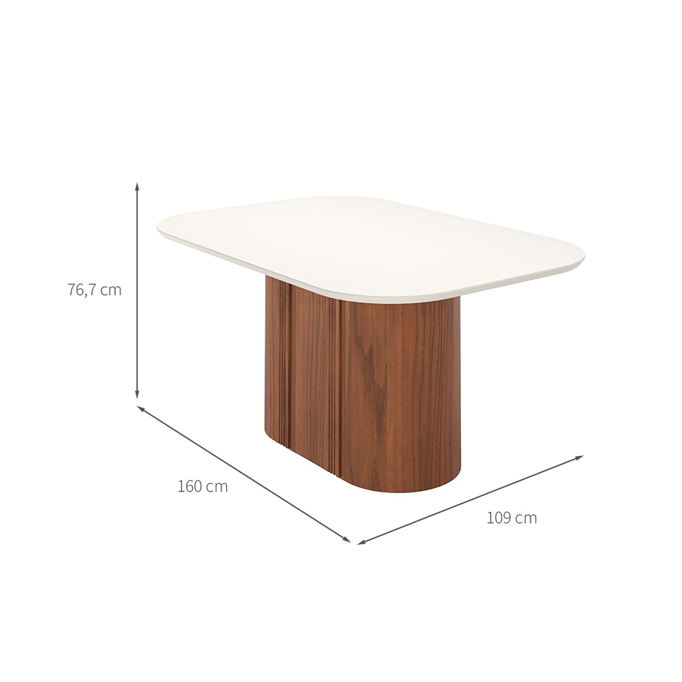 Mesa de Jantar Retangular com Tampo de Vidro Off White Kalina Canela 160 cm