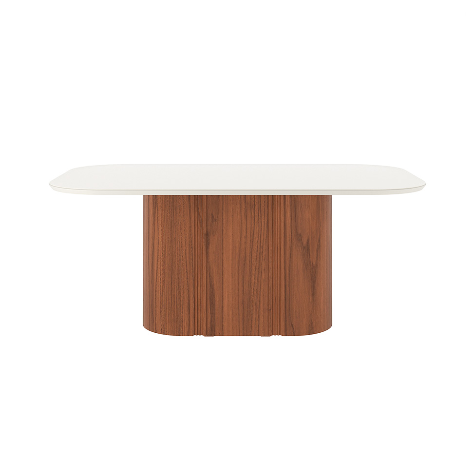 Mesa de Jantar Retangular com Tampo de Vidro Off White Kalina Canela 184 cm