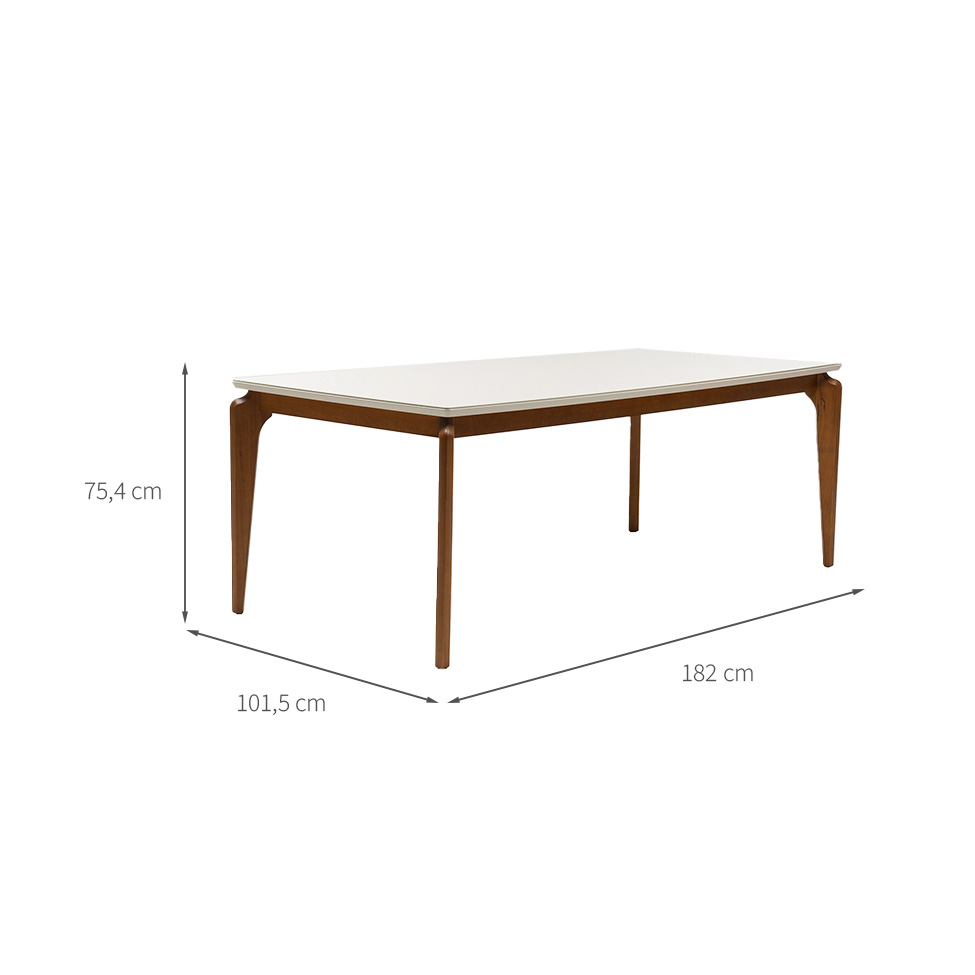 Mesa de Jantar Retangular com Tampo de Vidro Off White Lauren Natural 182 cm