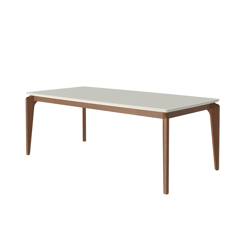 Mesa de Jantar Retangular com Tampo de Vidro Off White Lauren Natural 208 cm